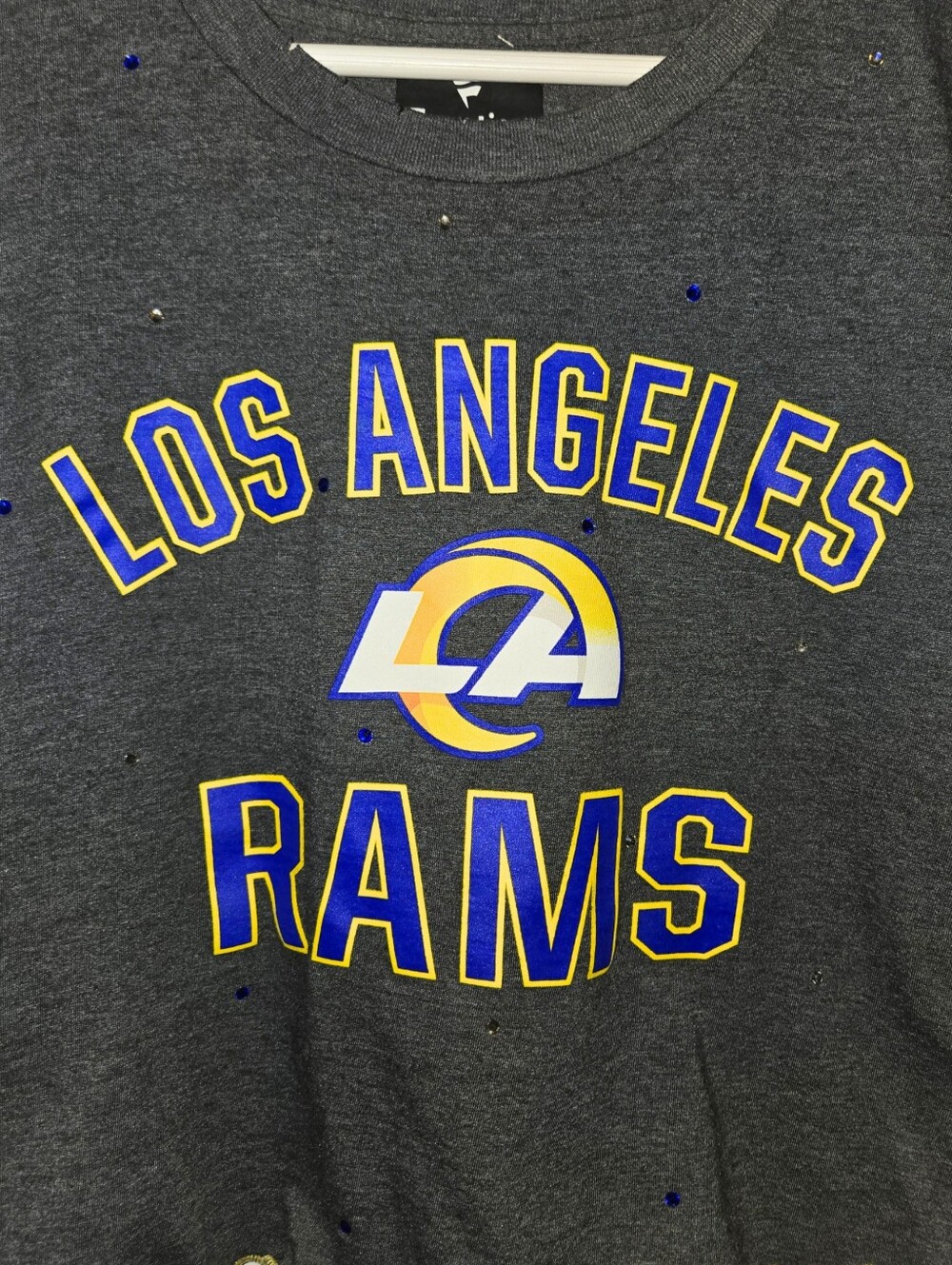 Los Angeles Rams Ruffle Crop Top W/Rhinestones - Picture 3 of 6